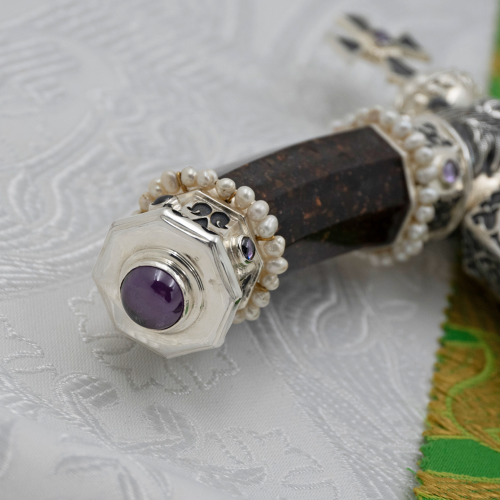 2.7.2577лрч Жезл латунный с фиолетовыми камнями и жемчугом в серебре фото 7 2.7.2577лрч Жезл латунный с фиолетовыми камнями и жемчугом в серебре фото 7