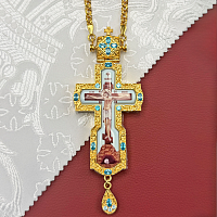 2.10.0186лп-2/1лп Крест наперсный латунный с голубыми камнями в позолоте