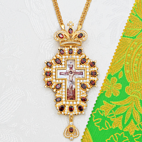 2.10.0216лп-30/1лп Крест латунный с красными камнями в позолоте