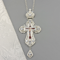 2.10.0180л-2/1л Крест латунный с белыми камнями в серебрении