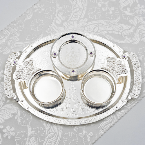 2.7.1303л-К Набор для архиерейской запивки латунный с фиолетовыми камнями в серебрении 2.7.1303л-К Набор для архиерейской запивки латунный с фиолетовыми камнями в серебрении