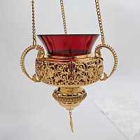 2.7.0373лп/91лп Лампада латунная с красными камнями в позолоте