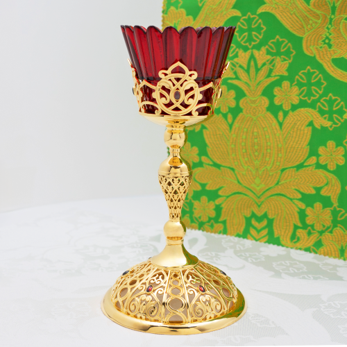2.7.2656лп Лампада настольная латунная с красными камнями в позолоте