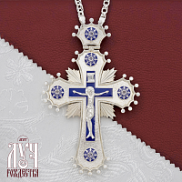 2.10.0617лэ/1л Крест наперсный латунный с фиолетовыми камнями и эмалью в серебрении