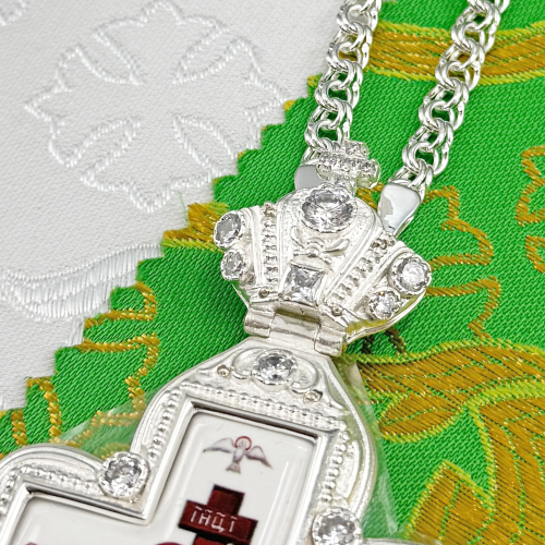 2.10.0285л-2/1л Крест наперсный в серебрении с цепью фото 5