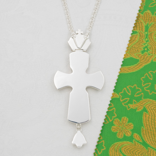 2.10.0159л-2/1л Крест латунный с белыми камнями в серебрении фото 3