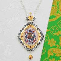 2.7.1616лфр-2/1л Панагия латунная с красными камнями в серебрении и фрагментальной позолоте