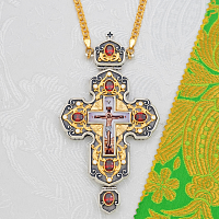 2.10.0732лфр-2/1лп Крест наперсный латунный с красными камнями в позолоте