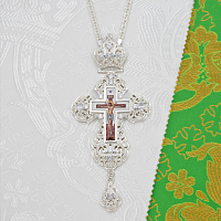 2.10.0164л-2/1л Наперсный латунный крест с белыми камнями в серебрении