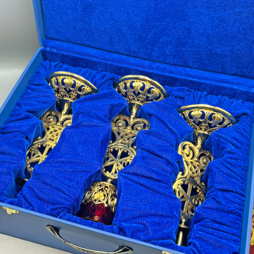 2.7.2645лп-К Набор напрестольный - лампада и подсвечники в позолоте фото 6