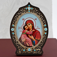 2.78.0925л Икона настольная латунная Образ Богородицы Владимирская