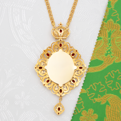 2.7.1591лп-2/1лп-К Архиерейский наперсный комплект латунный с красными камнями в позолоте фото 7