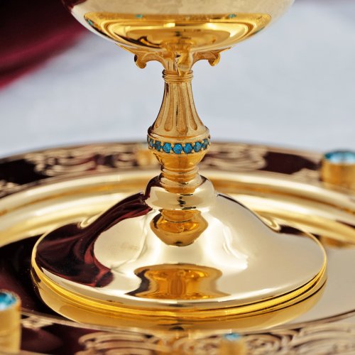 2.7.0074лп Чаша для елеопомазания из набора латунная с голубыми камнями в позолоте фото 3 2.7.0074лп Чаша для елеопомазания из набора латунная с голубыми камнями в позолоте фото 3