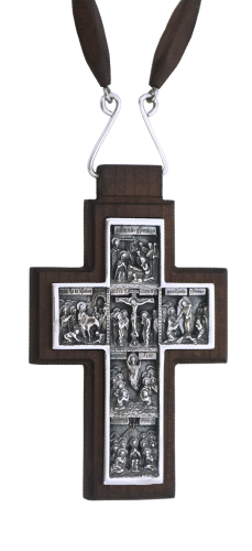 2.10.0228/91д Крест серебряный в деревянном обрамлении и цепью арт.2.7.0291д