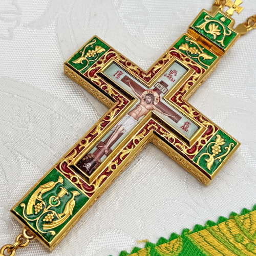 2.10.0541лпэ-2/1лп Крест наперсный латунный с эмалью в позолоте фото 11