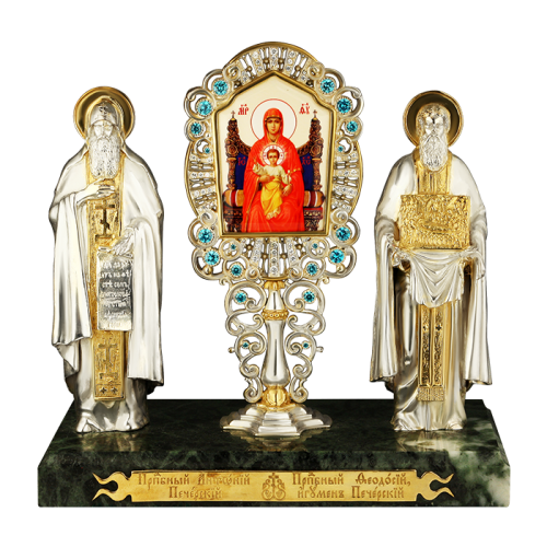 2.13.0146л Статуэтка из латуни на мраморе Св.Антония и Феодосия