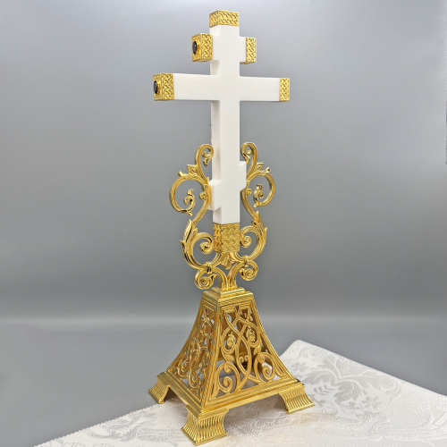 2.7.2508лпч Крест напрестольный латунный с красными камнями в позолоте фото 5 2.7.2508лпч Крест напрестольный латунный с красными камнями в позолоте фото 5