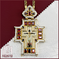 2.10.0447лп-2/1лп Крест наперсный латунный с красными камнями в позолоте