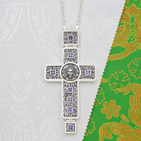 2.10.0596лр/1л Крест наперсный латунный с фиолетовыми камнями в серебрении 2.10.0596лр/1л Крест наперсный латунный с фиолетовыми камнями в серебрении