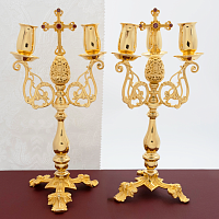 2.7.0964лп-К Комплект дикирий трикирий латунный с красными камнями в позолоте