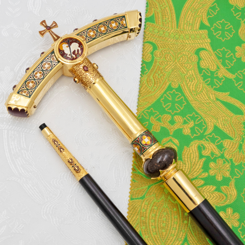 М2.7.2398лнпчэ Жезл латунный в позолоте с натуральными камнями