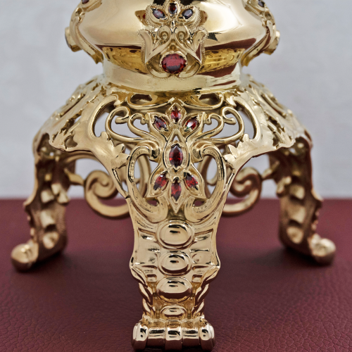 2.7.0570лп Лампада настольная латунная со вставками в позолоте фото 4