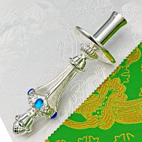 2.7.2682л Подсвечник ручной латунный с голубыми камнями в серебрении