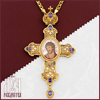 2.10.0345лп-2/1лп Крест наперсный латунный с фиолетовыми камнями в позолоте