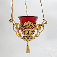 2.7.2324лп/91лп Лампада подвесная латунная с красными камнями в позолоте