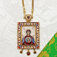 М2.7.2512лпэ-2/64лп Панагия латунная с красными камнями и эмалью в позолоте