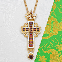 2.10.0707лп-2/63лп Крест наперсный латунный с красными камнями в позолоте