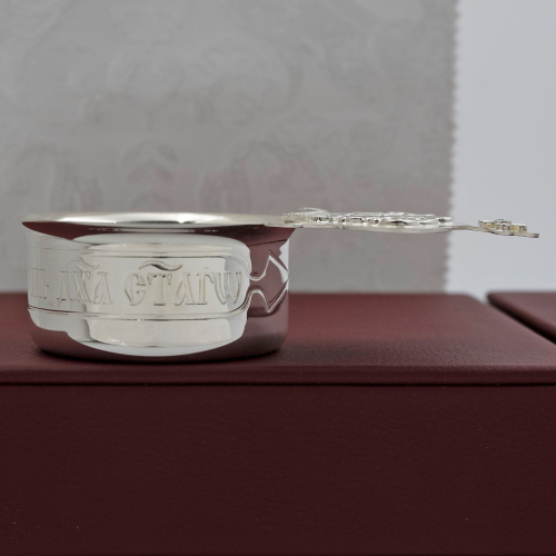 2.7.1296л Корец латунный с голубым камнем в серебрении фото 3