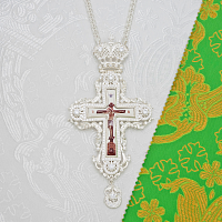 2.10.0547л-2/1л Крест наперсный латунный с белыми камнями в серебрении