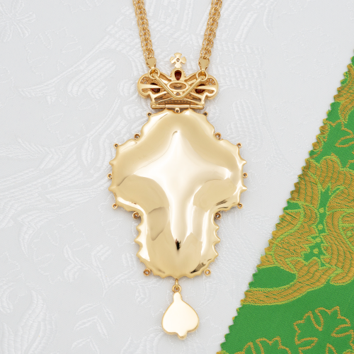 2.10.0216лп-2/1лп Крест латунный с красными камнями в позолоте фото 6