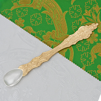 2.7.0878лпф Лжица латунная для потребления с позолоченой ручкой