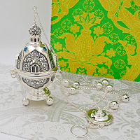 2.7.1577лр Кадило латунное с голубыми камнями и патинированием в серебрении