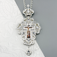 2.10.0508л-2/113л Крест наперсный латунный с белыми камнями в серебрении