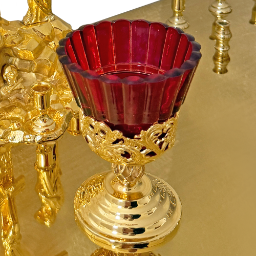 2.7.2979лпж Крышка панихидного стола стол на 120 свечей с литьевой голгофой и лампадой  фото 3