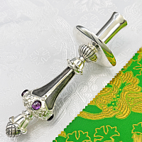 2.7.2682лр Подсвечник ручной латунный с фиолетовыми камнями в серебрении