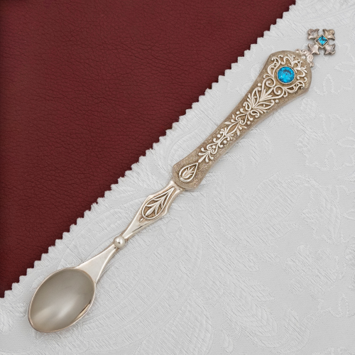 2.7.0783л Лжица латунная с голубыми камнями в серебрении фото 2
