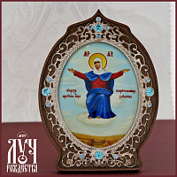 2.78.0952л Икона настольная образ Божией Матери «Спорительница хлебов» из дерева и ювелирного сплава в серебрении