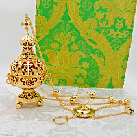 2.7.1280лпэ Кадило латунное с красными камнями и эмалью в позолоте