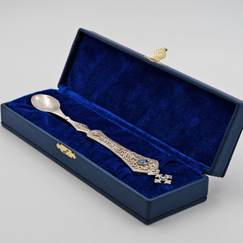 2.7.0783л Лжица латунная с голубыми камнями в серебрении фото 5