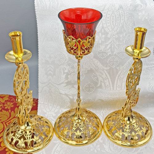 2.7.2645лп-К Набор напрестольный - лампада и подсвечники в позолоте фото 8