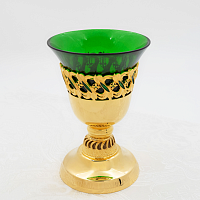 2.7.0342лп Лампада настольная латунная с зелеными камнями в позолоте