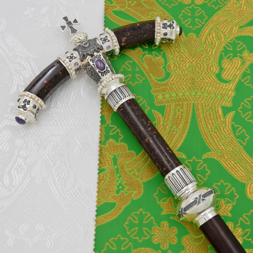 2.7.2577лрч Жезл латунный с фиолетовыми камнями и жемчугом в серебре фото 9 2.7.2577лрч Жезл латунный с фиолетовыми камнями и жемчугом в серебре фото 9