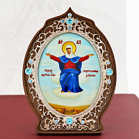 2.78.0952л Икона настольная образ Божией Матери «Спорительница хлебов» из дерева и ювелирного сплава в серебрении