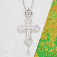 2.10.0718л/1л Крест наперсный латунный с белыми камнями в серебрении