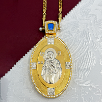 2.7.2521лнп/64лп Панагия в позолоте с голубым кварцем и жемчугом