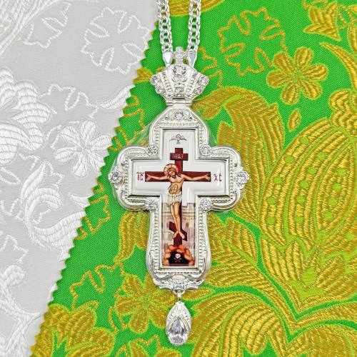 2.10.0285л-2/1л Крест наперсный в серебрении с цепью